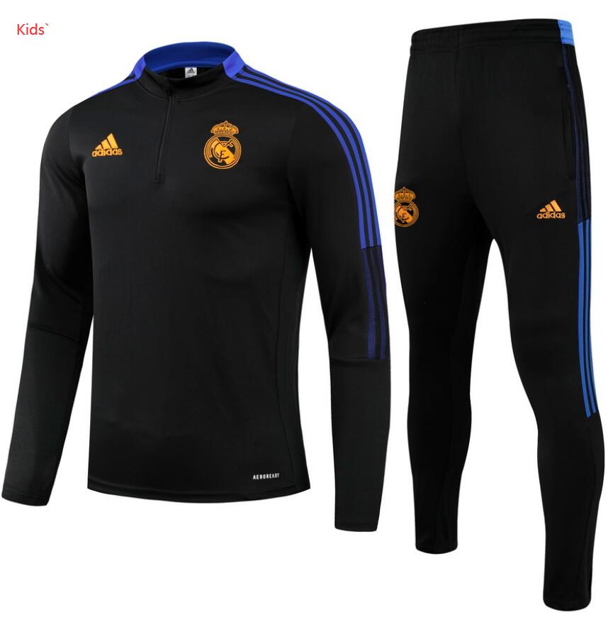 Kids 2021/22 Real Madrid Black Training Kits Youth Sweater with Pants